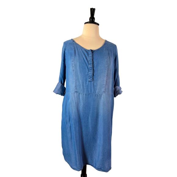 Ava & Viv Target Shift Dress Chambray Soft Long Sleeves Blue Women’s 1X Plus - Picture 1 of 11